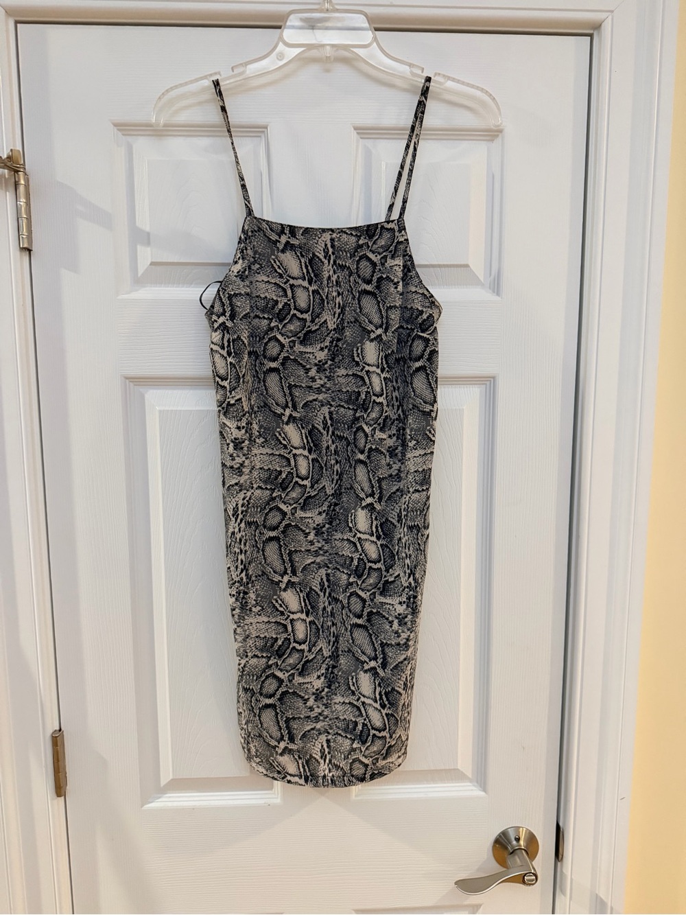 Ladies Size XS "Japna" Snake-Print Mini Dress with Spaghetti Straps -Black/Cream